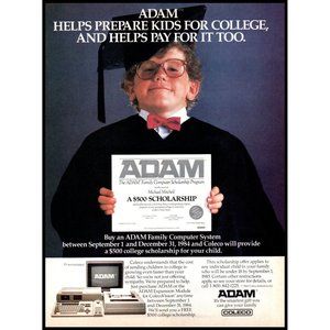 1984 Coleco ADAM Family Computer Vintage Print Ad Graduate College 80s High Tech